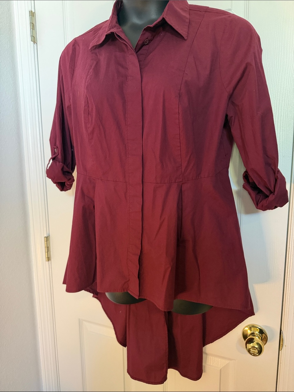 Lane Bryant Deep Burgundy Hi-Low Button Front Blouse